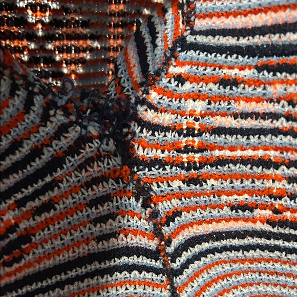 Vintage 1970 Montgomery Ward navy and orange knit native bohemian Cardigan large - Picture 7 of 11